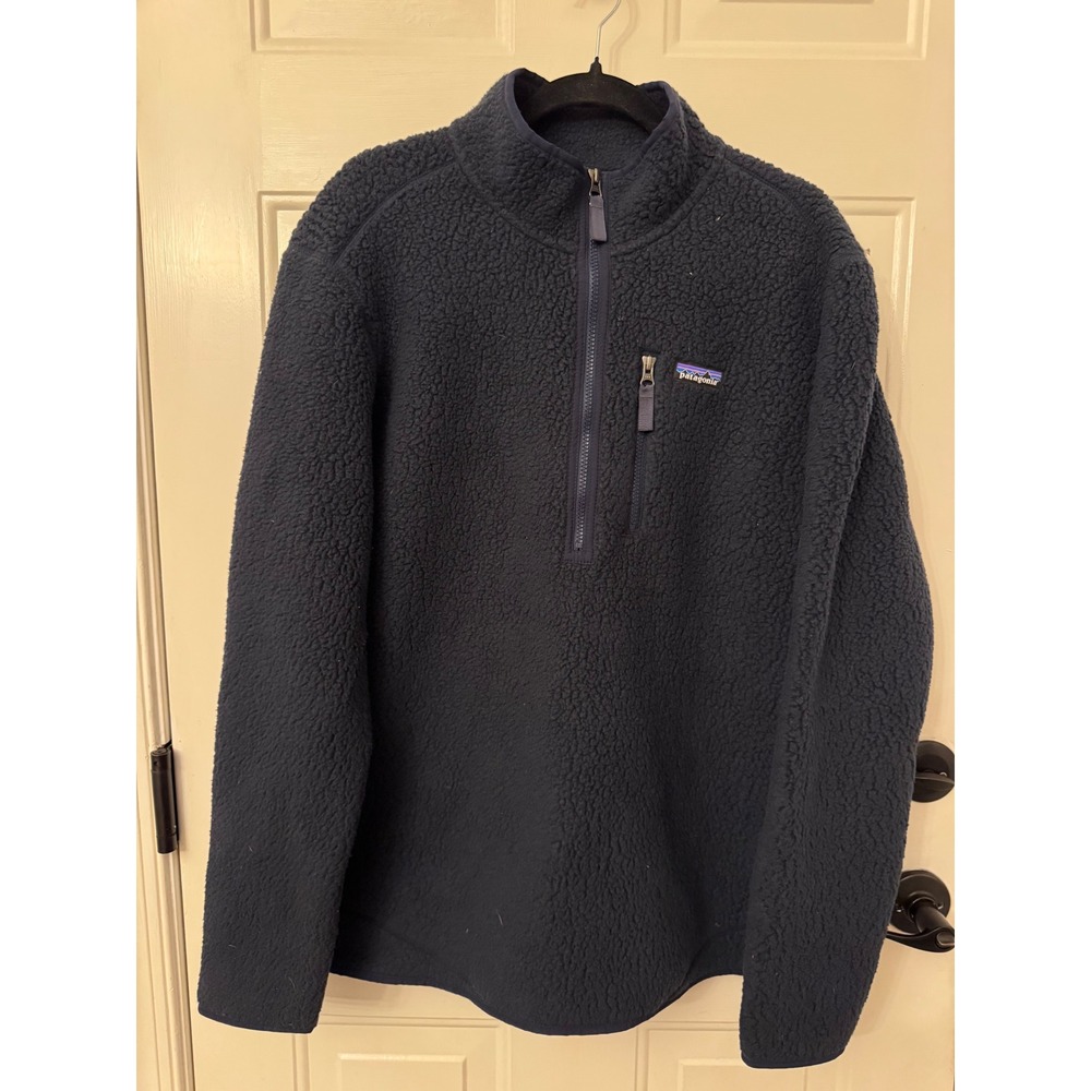 Patagonia Mens Retro Pile Quarter Zip Fleece Pullover Navy Blue 22810 Large